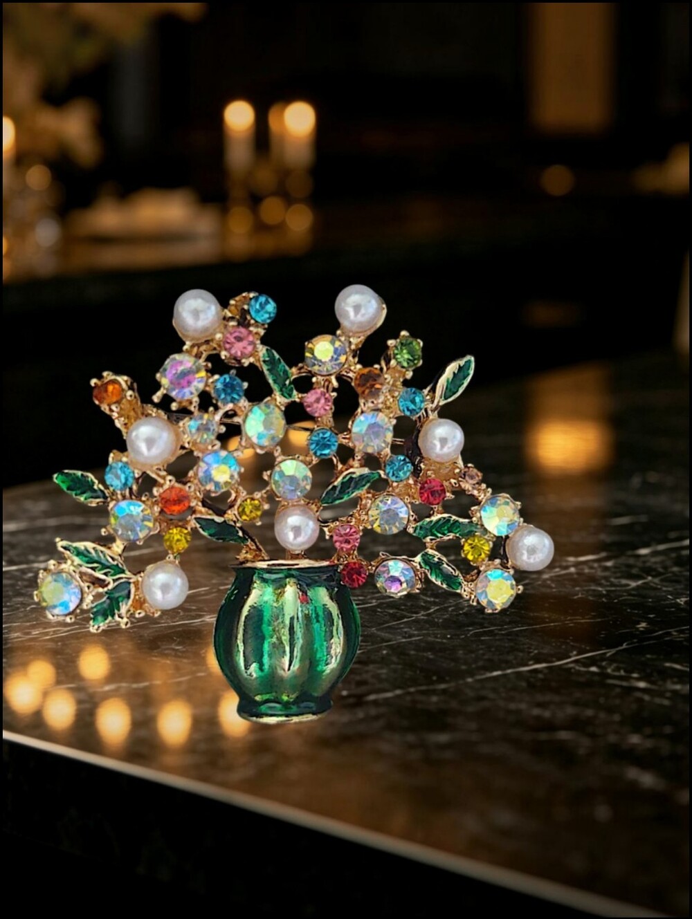 Multi-color Crystal & Faux Pearl Floral Bouquet Brooch